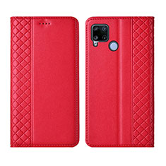 Leather Case Stands Flip Cover Holder for Realme C15 Red