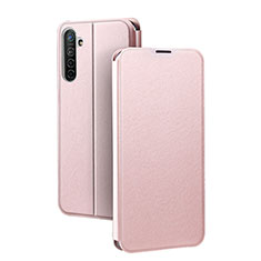 Leather Case Stands Flip Cover Holder for Realme XT Rose Gold