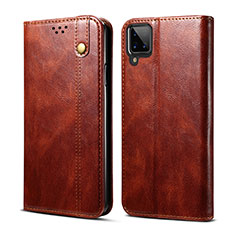 Leather Case Stands Flip Cover Holder for Samsung Galaxy A12 5G Brown