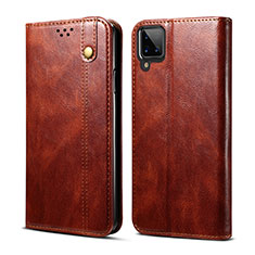 Leather Case Stands Flip Cover Holder for Samsung Galaxy A12 Brown