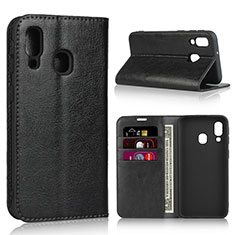 Leather Case Stands Flip Cover Holder for Samsung Galaxy A40 Black