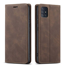 Leather Case Stands Flip Cover Holder for Samsung Galaxy A71 4G A715 Brown