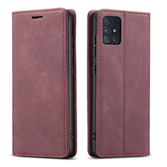 Leather Case Stands Flip Cover Holder for Samsung Galaxy A71 5G Red Wine