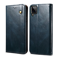 Leather Case Stands Flip Cover Holder for Samsung Galaxy F12 Blue