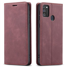 Leather Case Stands Flip Cover Holder for Samsung Galaxy M30s Red Wine