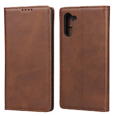 Leather Case Stands Flip Cover Holder for Samsung Galaxy Note 10 5G Brown