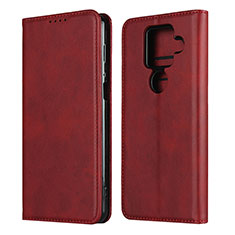 Leather Case Stands Flip Cover Holder for Sharp AQUOS Sense4 Plus Red