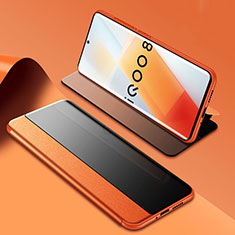 Leather Case Stands Flip Cover Holder for Vivo iQOO 8 Pro 5G Orange