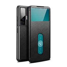 Leather Case Stands Flip Cover Holder for Vivo X50 5G Black