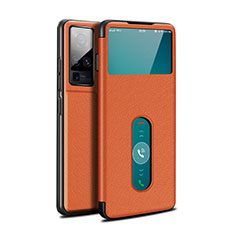 Leather Case Stands Flip Cover Holder for Vivo X50 Pro 5G Orange
