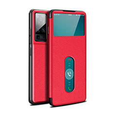 Leather Case Stands Flip Cover Holder for Vivo X50 Pro 5G Red