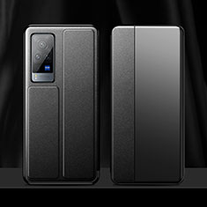 Leather Case Stands Flip Cover Holder for Vivo X60 Pro 5G Black