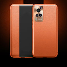Leather Case Stands Flip Cover Holder for Vivo X60 Pro 5G Orange