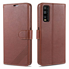 Leather Case Stands Flip Cover Holder for Vivo Y20i India Brown