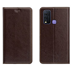 Leather Case Stands Flip Cover Holder for Vivo Y50 Brown