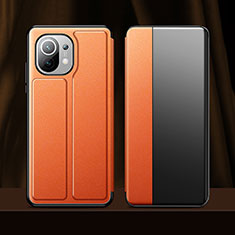 Leather Case Stands Flip Cover Holder for Xiaomi Mi 11 Lite 5G NE Orange