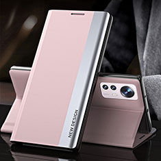 Leather Case Stands Flip Cover Holder for Xiaomi Mi 12 Pro 5G Pink