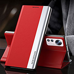 Leather Case Stands Flip Cover Holder for Xiaomi Mi 12S 5G Red
