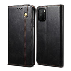 Leather Case Stands Flip Cover Holder for Xiaomi Poco M3 Black