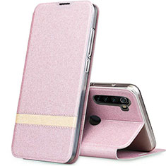 Leather Case Stands Flip Cover Holder for Xiaomi Redmi Note 8 (2021) Rose Gold
