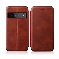 Leather Case Stands Flip Cover Holder H01D for Google Pixel 6 Pro 5G Brown