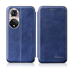 Leather Case Stands Flip Cover Holder H01D for Huawei Honor 50 5G Blue