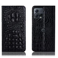 Leather Case Stands Flip Cover Holder H01P for Motorola Moto Edge 30 Fusion 5G Black