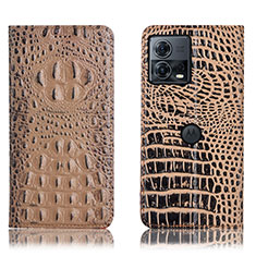 Leather Case Stands Flip Cover Holder H01P for Motorola Moto Edge 30 Fusion 5G Khaki