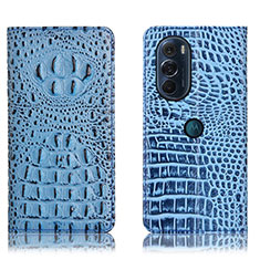 Leather Case Stands Flip Cover Holder H01P for Motorola Moto Edge X30 5G Sky Blue