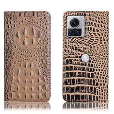 Leather Case Stands Flip Cover Holder H01P for Motorola Moto Edge X30 Pro 5G Khaki