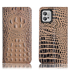 Leather Case Stands Flip Cover Holder H01P for Motorola Moto G32 Khaki