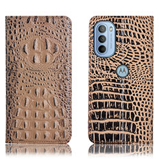 Leather Case Stands Flip Cover Holder H01P for Motorola Moto G41 Khaki