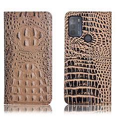 Leather Case Stands Flip Cover Holder H01P for Motorola Moto G50 Khaki