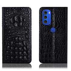 Leather Case Stands Flip Cover Holder H01P for Motorola Moto G51 5G Black