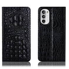 Leather Case Stands Flip Cover Holder H01P for Motorola MOTO G52 Black