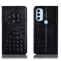 Leather Case Stands Flip Cover Holder H01P for Motorola Moto G71 5G Black