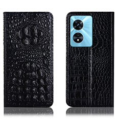 Leather Case Stands Flip Cover Holder H01P for Oppo A78 5G Black