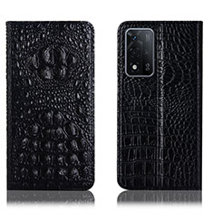 Leather Case Stands Flip Cover Holder H01P for Oppo A93s 5G Black