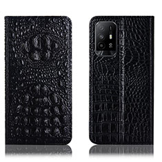 Leather Case Stands Flip Cover Holder H01P for Oppo F19 Pro+ Plus 5G Black