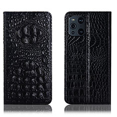 Leather Case Stands Flip Cover Holder H01P for Oppo Find X3 Pro 5G Black