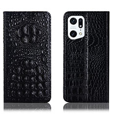 Leather Case Stands Flip Cover Holder H01P for Oppo Find X5 5G Black