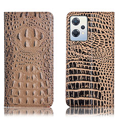 Leather Case Stands Flip Cover Holder H01P for Oppo K10X 5G Khaki