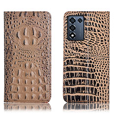 Leather Case Stands Flip Cover Holder H01P for Oppo K9S 5G Khaki