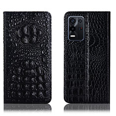Leather Case Stands Flip Cover Holder H01P for Oppo K9X 5G Black