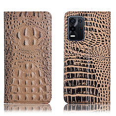 Leather Case Stands Flip Cover Holder H01P for Oppo K9X 5G Khaki