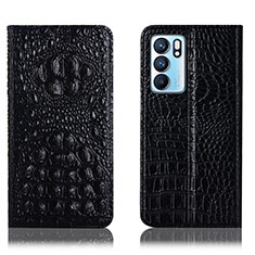 Leather Case Stands Flip Cover Holder H01P for Oppo Reno6 5G Black