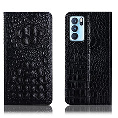 Leather Case Stands Flip Cover Holder H01P for Oppo Reno6 Pro 5G India Black