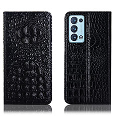 Leather Case Stands Flip Cover Holder H01P for Oppo Reno6 Pro+ Plus 5G Black