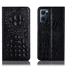 Leather Case Stands Flip Cover Holder H01P for Oppo Reno7 5G Black