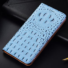 Leather Case Stands Flip Cover Holder H01P for Samsung Galaxy S21 FE 5G Sky Blue